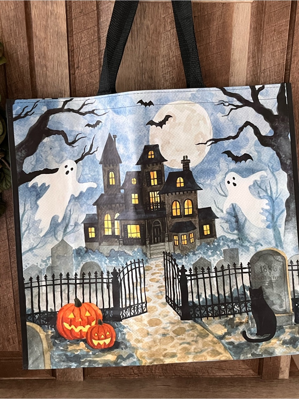 Spooky Gothic Haunted Mansion Tote Bag – Large Halloween Shopping Bag